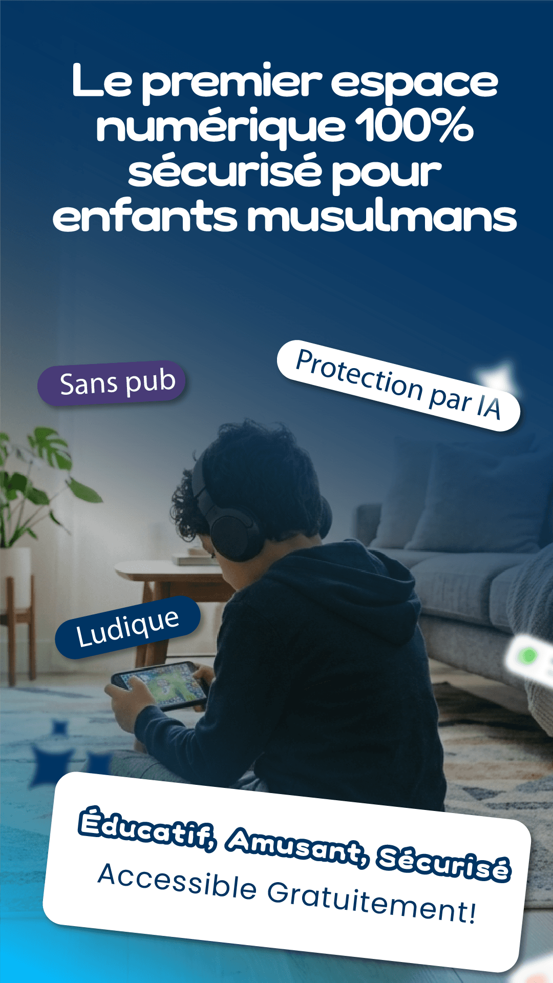 A child using the Muslim Guard Islamic app in a secure space