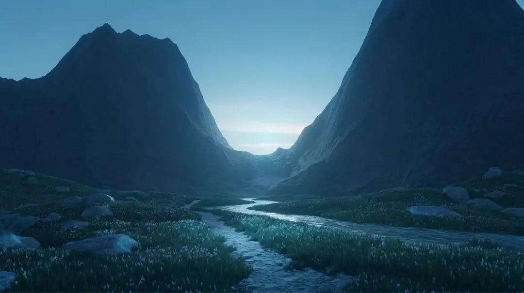Vallée paisible baignée d'une lumière matinale