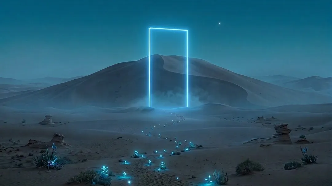 Porte lumineuse ouvrant vers la découverte