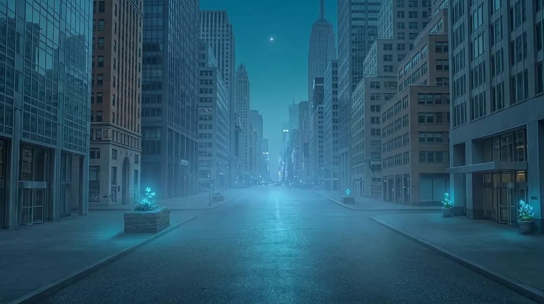 Ville bleue et calme à la tombée du soir