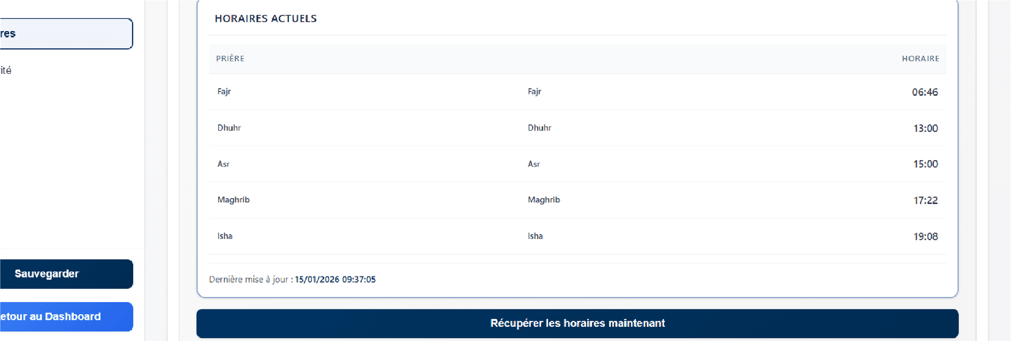 Blocage automatique pendant les heures de prière