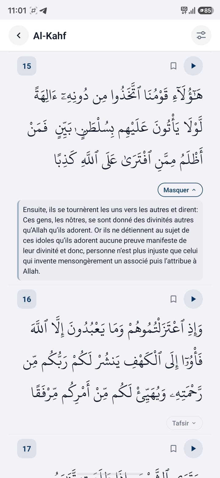 Tafsir shown under a verse in Muslim Guard